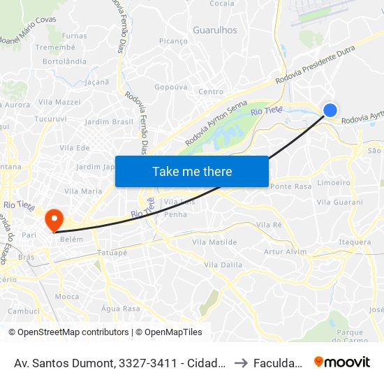 Av. Santos Dumont, 3327-3411 - Cidade Industrial Satélite de São Paulo, Guarulhos to Faculdade Cantareira map