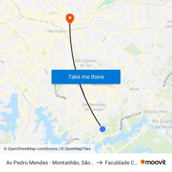 Av Pedro Mendes - Montanhão, São Bernardo do Campo to Faculdade Cantareira map