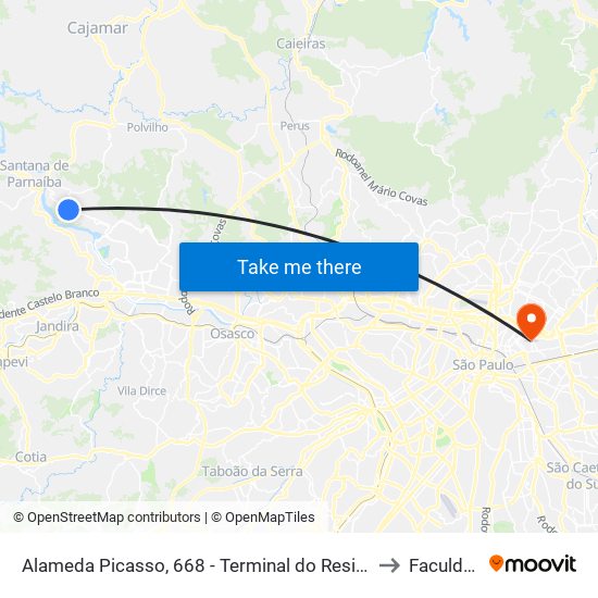 Alameda Picasso, 668 - Terminal do Residencial Burle Marx - Res. Onze (Alphaville), Santana de Parnaíba to Faculdade Cantareira map