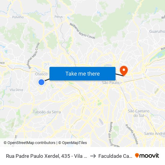 Rua Padre Paulo Xerdel, 435 - Vila Yolanda, Osasco to Faculdade Cantareira map