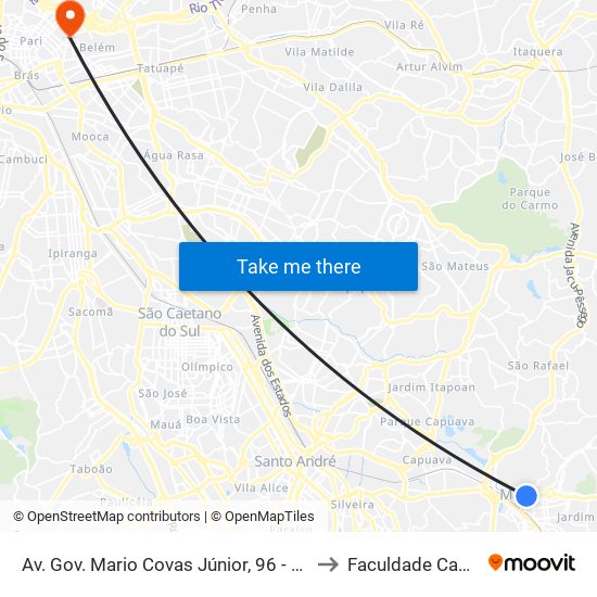 Av. Gov. Mario Covas Júnior, 96 - Centro, Mauá to Faculdade Cantareira map