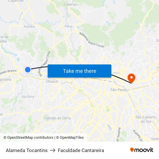 Alameda Tocantins to Faculdade Cantareira map