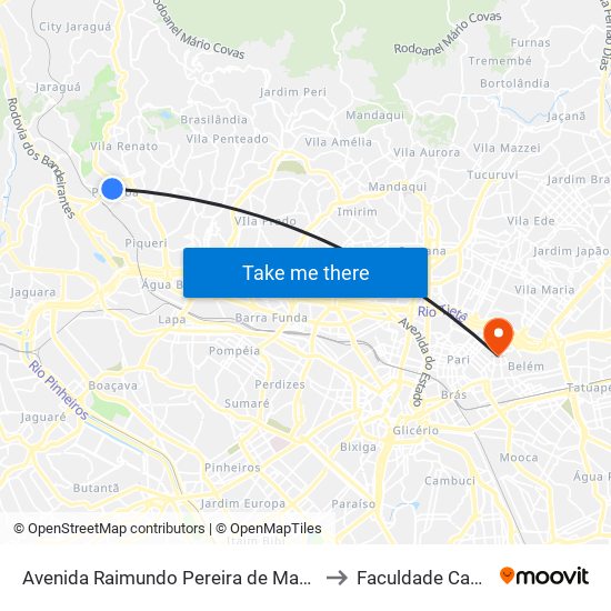 Avenida Raimundo Pereira de Magalhães 5440 to Faculdade Cantareira map