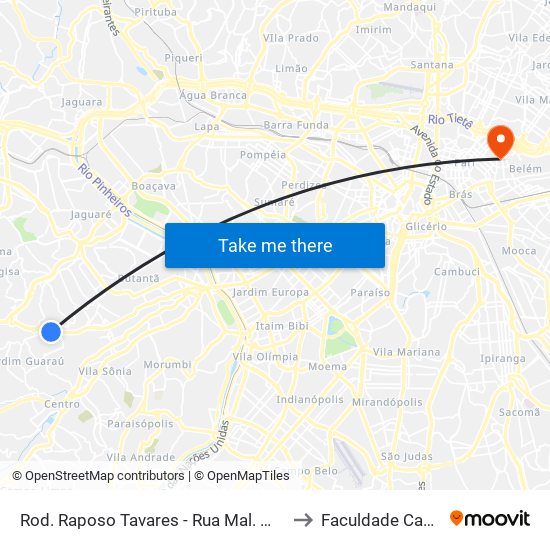 Rod. Raposo Tavares - Rua Mal. Morais Ancora to Faculdade Cantareira map