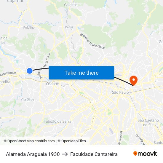 Alameda Araguaia 1930 to Faculdade Cantareira map