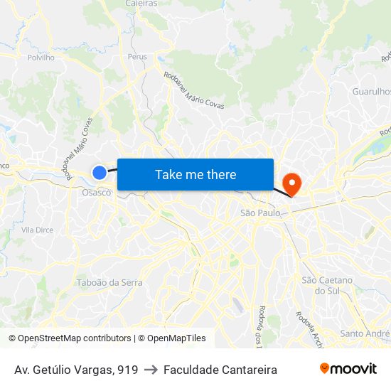 Av. Getúlio Vargas, 919 to Faculdade Cantareira map