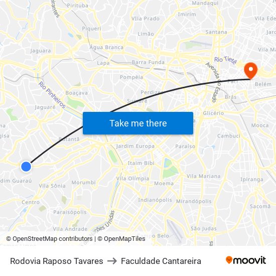 Rodovia Raposo Tavares to Faculdade Cantareira map