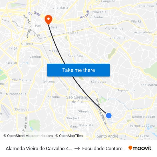 Alameda Vieira de Carvalho 417 to Faculdade Cantareira map