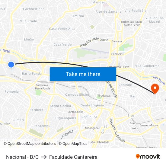 Nacional - B/C to Faculdade Cantareira map