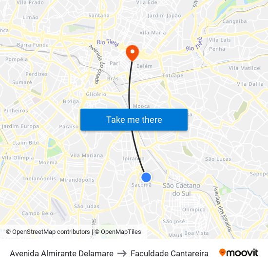 Avenida Almirante Delamare to Faculdade Cantareira map