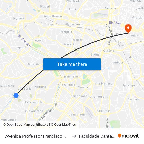 Avenida Professor Francisco Morato to Faculdade Cantareira map