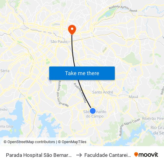 Parada Hospital São Bernardo to Faculdade Cantareira map