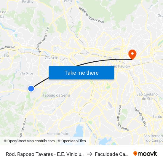 Rod. Raposo Tavares - E.E. Vinicius de Moraes to Faculdade Cantareira map