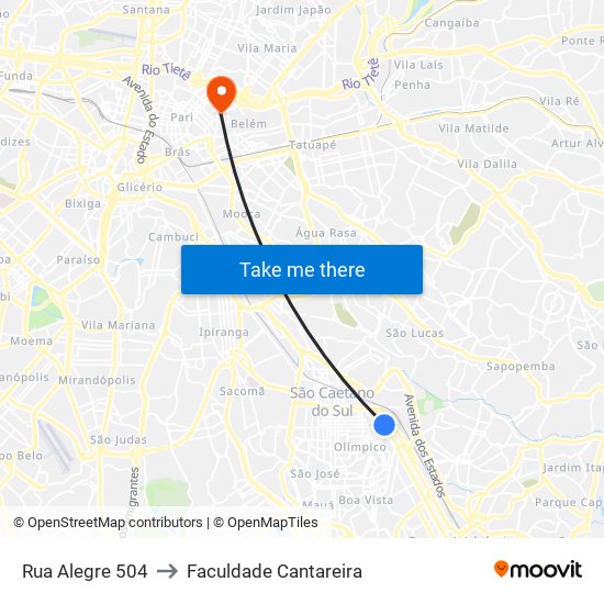 Rua Alegre 504 to Faculdade Cantareira map