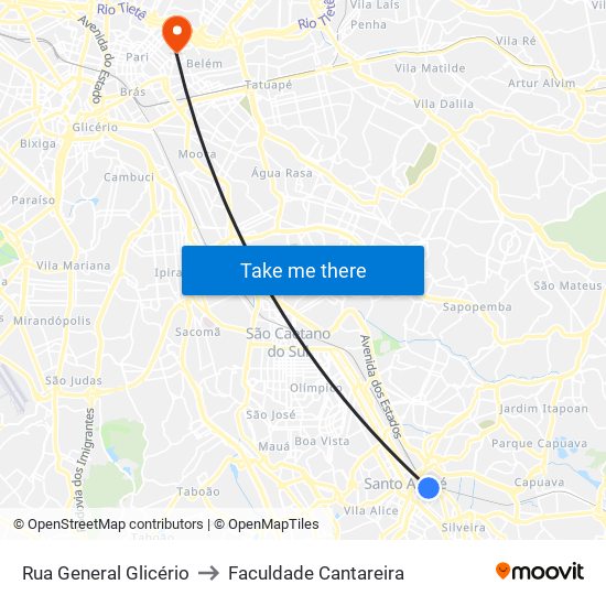 Rua General Glicério to Faculdade Cantareira map