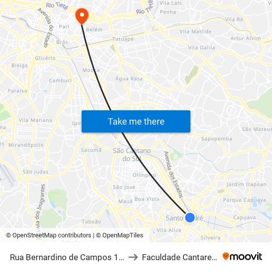 Rua Bernardino de Campos 170 to Faculdade Cantareira map