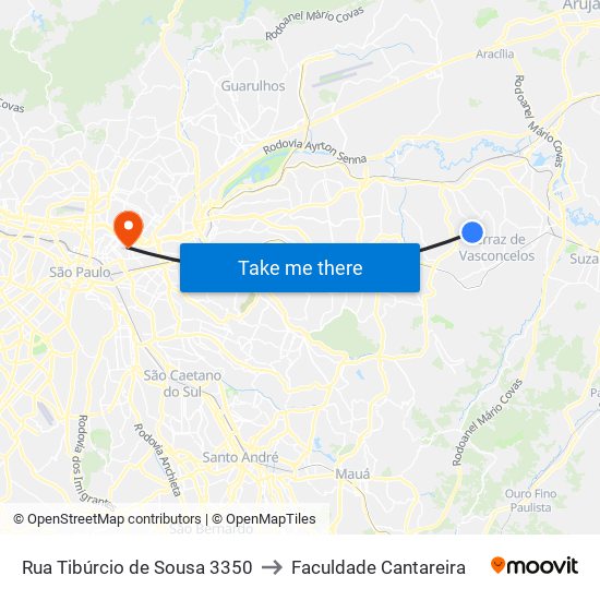 Rua Tibúrcio de Sousa 3350 to Faculdade Cantareira map