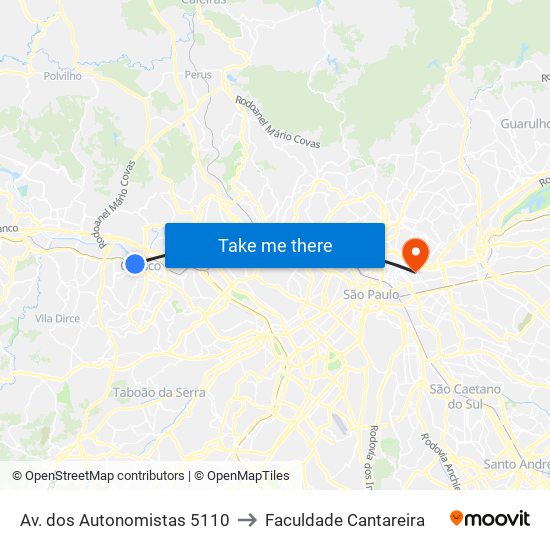 Av. dos Autonomistas 5110 to Faculdade Cantareira map
