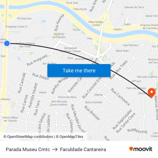 Parada Museu Cmtc to Faculdade Cantareira map