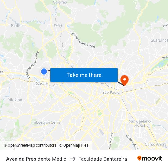 Avenida Presidente Médici to Faculdade Cantareira map