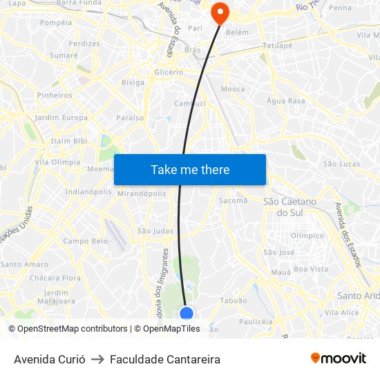 Avenida Curió to Faculdade Cantareira map