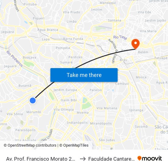 Av. Prof. Francisco Morato 2100 to Faculdade Cantareira map