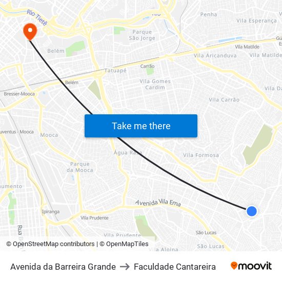 Avenida da Barreira Grande to Faculdade Cantareira map