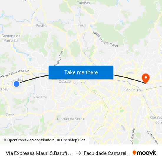 Via Expressa Mauri S.Barufi 41 to Faculdade Cantareira map
