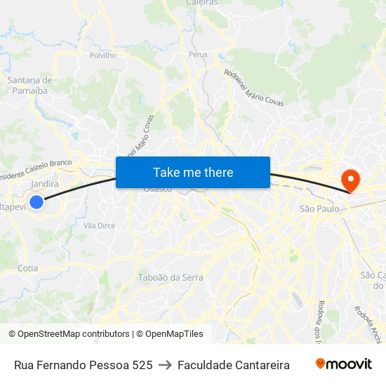 Rua Fernando Pessoa 525 to Faculdade Cantareira map