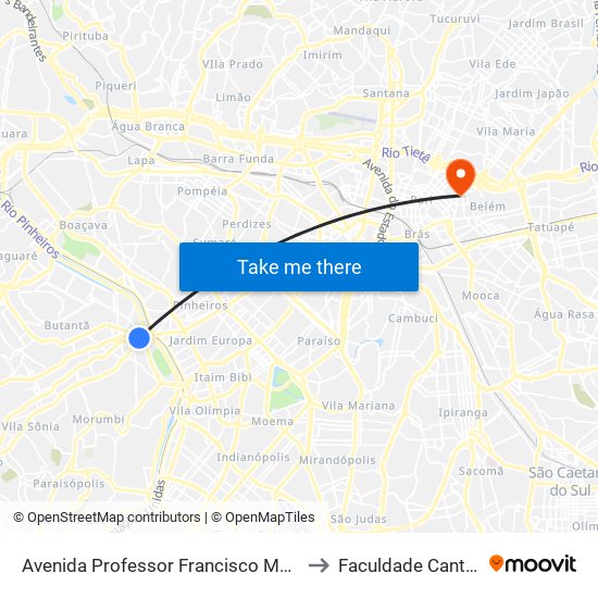 Avenida Professor Francisco Morato C/B to Faculdade Cantareira map