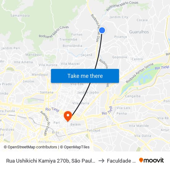 Rua Ushikichi Kamiya 270b, São Paulo - São Paulo, 02282, Brasil to Faculdade Cantareira map