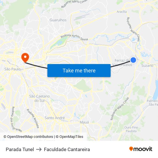 Parada Tunel to Faculdade Cantareira map