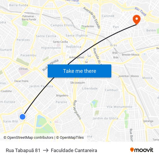 Rua Tabapuã 81 to Faculdade Cantareira map