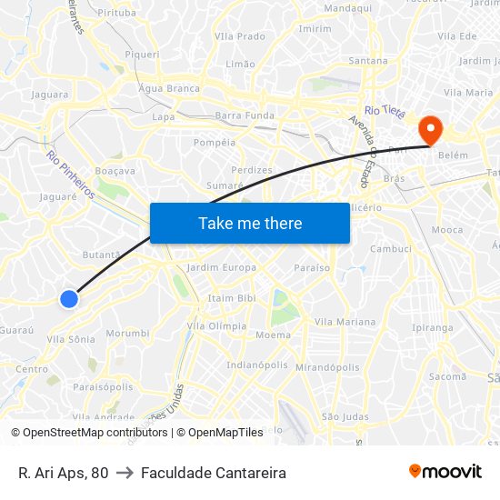 R. Ari Aps, 80 to Faculdade Cantareira map