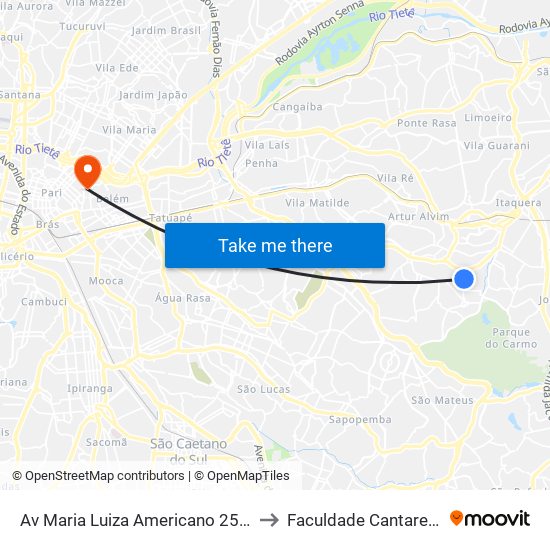 Av Maria Luiza Americano 2500 to Faculdade Cantareira map