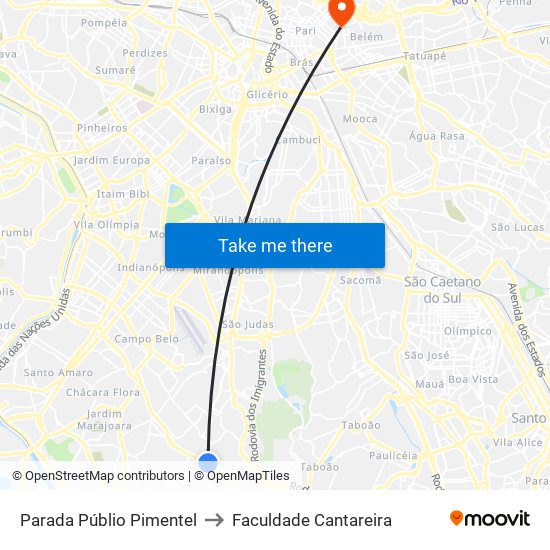 Parada Públio Pimentel to Faculdade Cantareira map