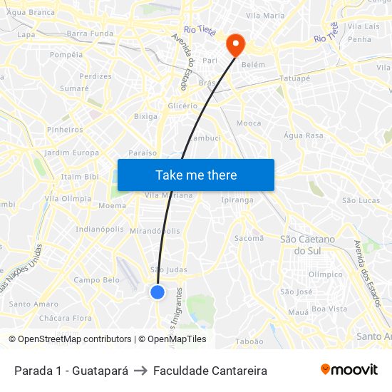 Parada 1 - Guatapará to Faculdade Cantareira map