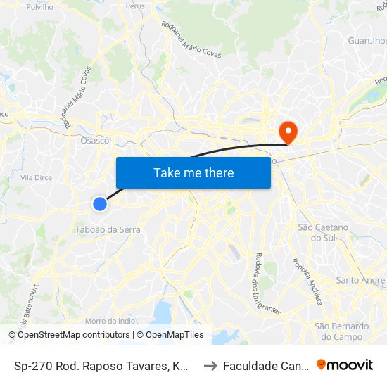 Sp-270 Rod. Raposo Tavares, Km 17,9 Leste to Faculdade Cantareira map