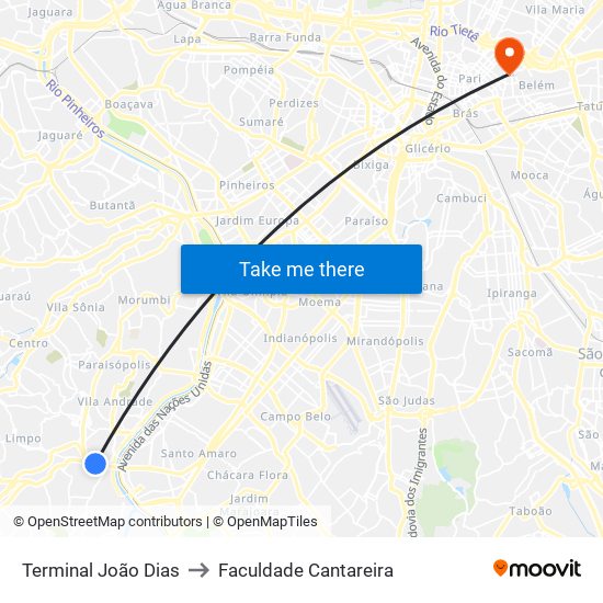 Terminal João Dias to Faculdade Cantareira map