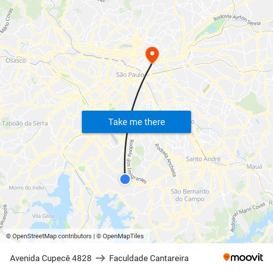 Avenida Cupecê 4828 to Faculdade Cantareira map