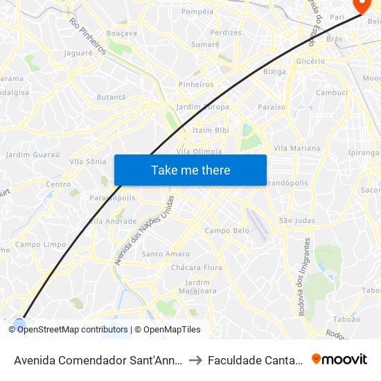Avenida Comendador Sant'Anna 699 to Faculdade Cantareira map