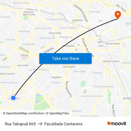 Rua Tabapuã 865 to Faculdade Cantareira map