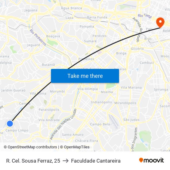 R. Cel. Sousa Ferraz, 25 to Faculdade Cantareira map