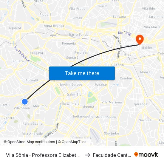 Vila Sônia - Professora Elizabeth Tenreiro to Faculdade Cantareira map