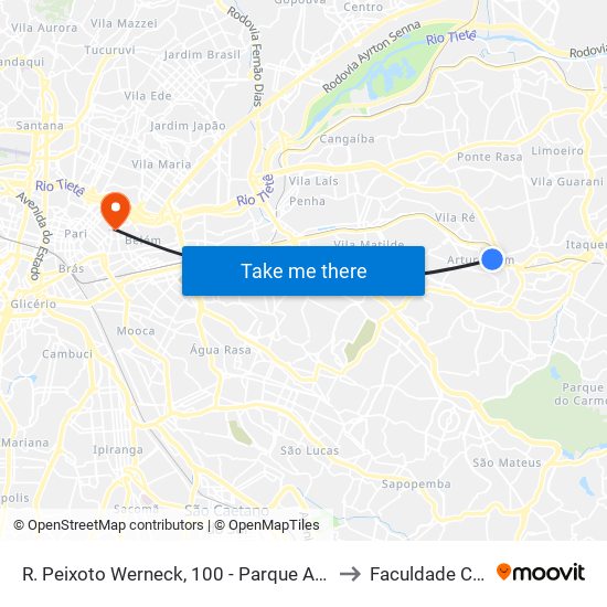 R. Peixoto Werneck, 100 - Parque Artur Alvim, São Paulo to Faculdade Cantareira map