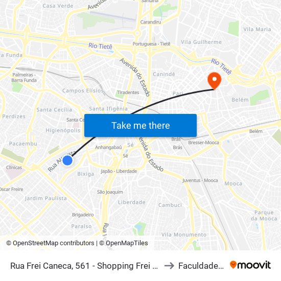 Rua Frei Caneca, 561 - Shopping Frei Caneca - Bela Vista, São Paulo to Faculdade Cantareira map