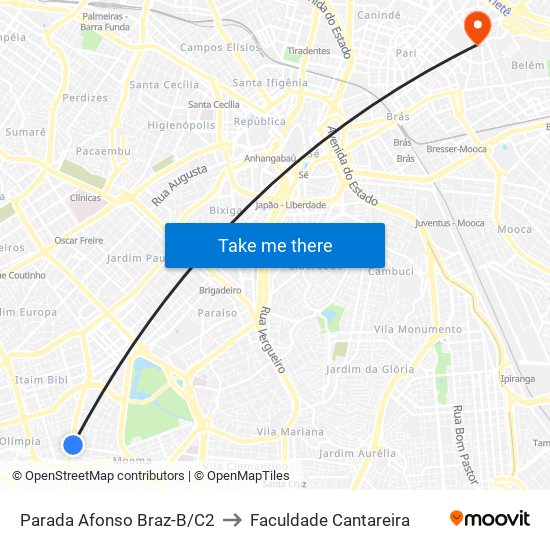 Parada Afonso Braz-B/C2 to Faculdade Cantareira map