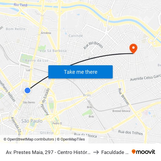 Av. Prestes Maia, 297 - Centro Histórico de São Paulo, São Paulo to Faculdade Cantareira map