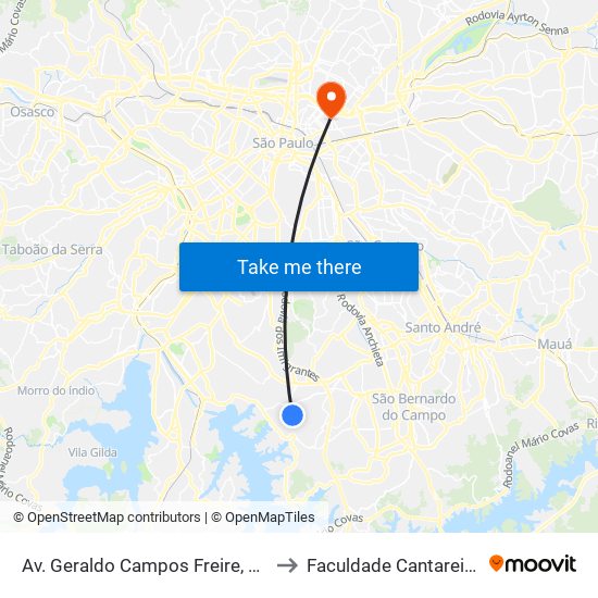 Av. Geraldo Campos Freire, 31 to Faculdade Cantareira map