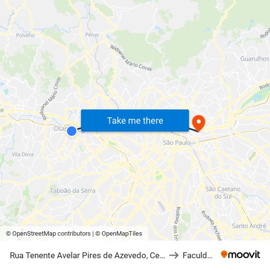 Rua Tenente Avelar Pires de Azevedo, Centro, Osasco - São Paulo, 06013, Brasil - Centro, Osasco to Faculdade Cantareira map